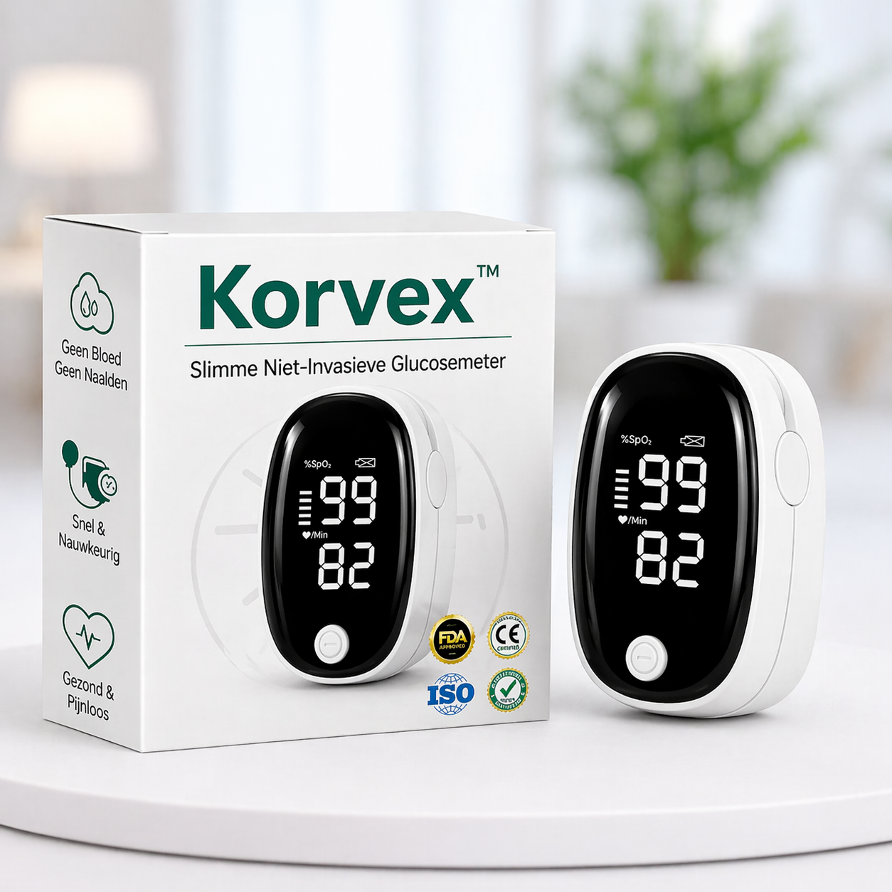 Korvex™ | Meet je bloedsuiker pijnloos in slechts 5 seconden